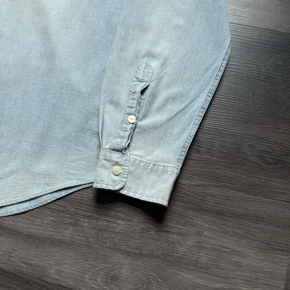 Vintage Polo Ralph Lauren Chambray Denim Work Shirt Mens 2XL Front Pockets